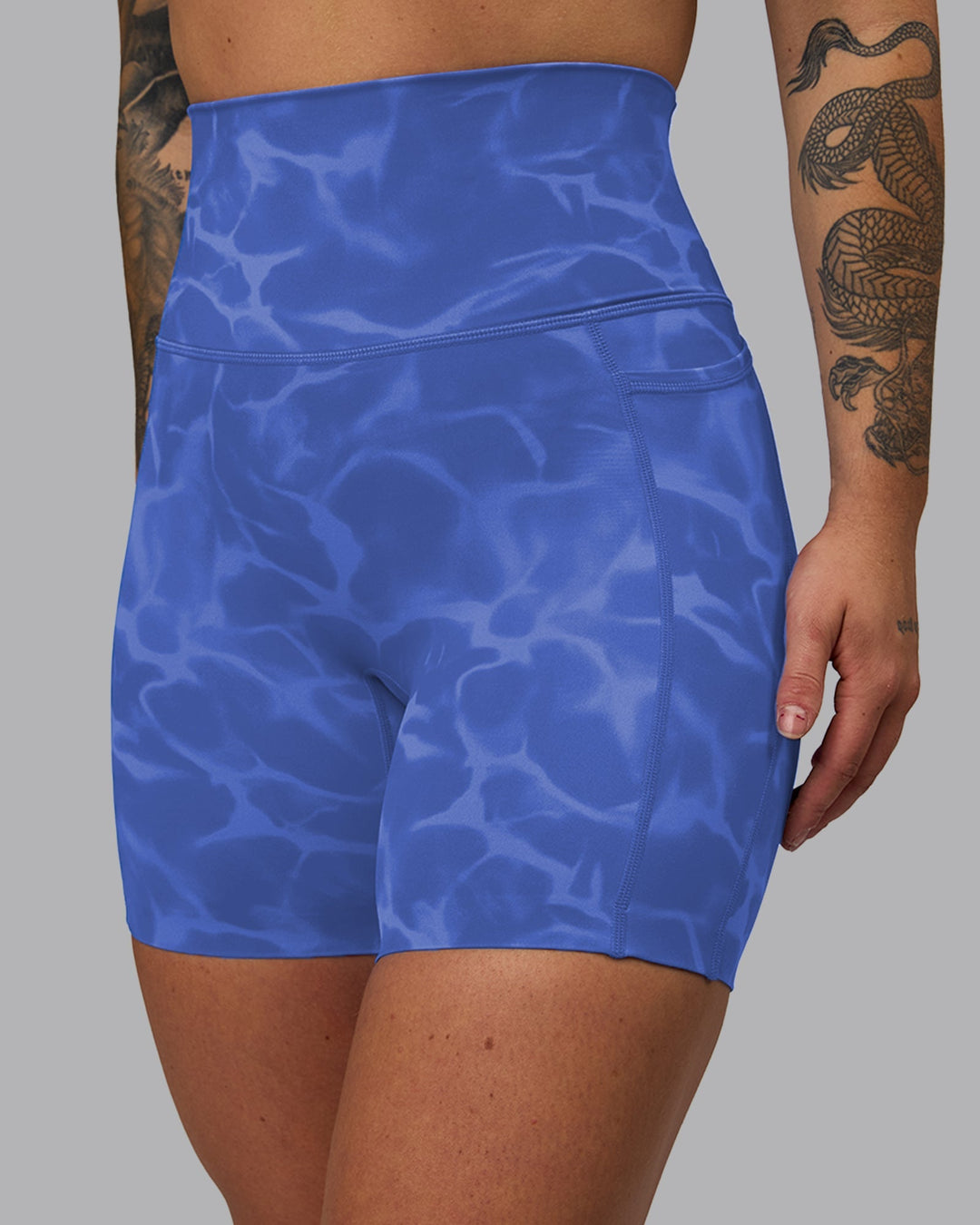 Woman wearing Elixir Mid-Length Shorts With Pockets - Tranquil-Power Cobalt