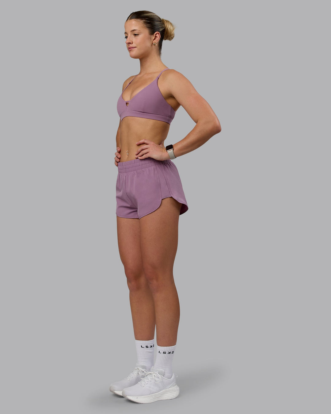 Woman wearing Energy 1.8&quot; Training Shorts - Grape