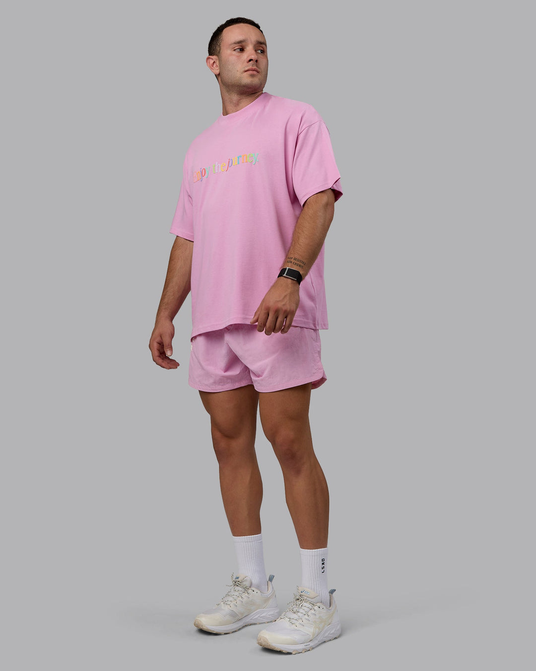 Man wearing Enjoy The Journey 5&quot; Shorts - Bubblegum