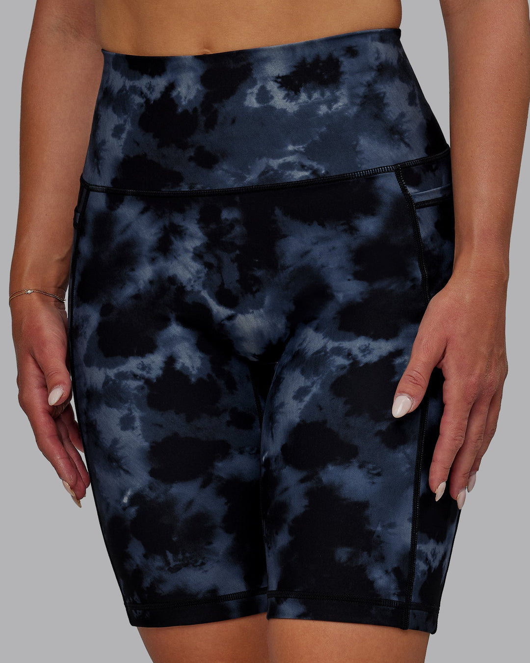 Woman wearing Fusion Bike Shorts - Tie Dye-Midnight