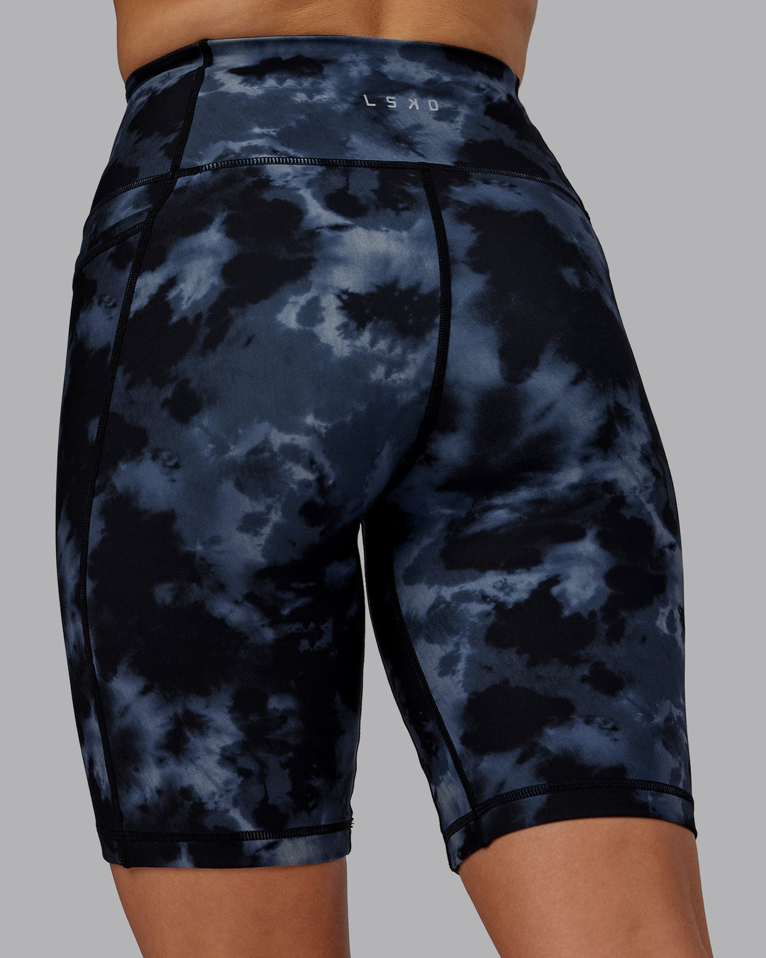 Woman wearing Fusion Bike Shorts - Tie Dye-Midnight