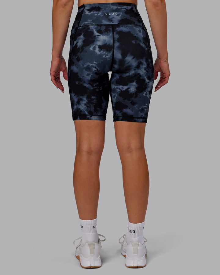 Woman wearing Fusion Bike Shorts - Tie Dye-Midnight
