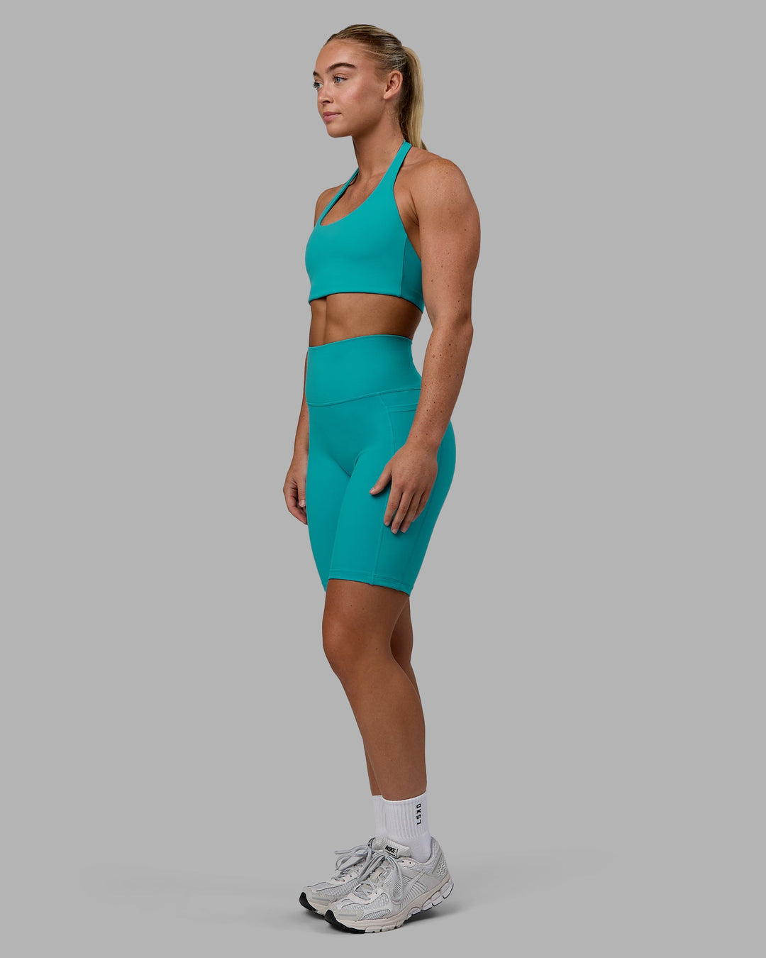 Woman wearing Fusion Bike Shorts - Uplift Blue