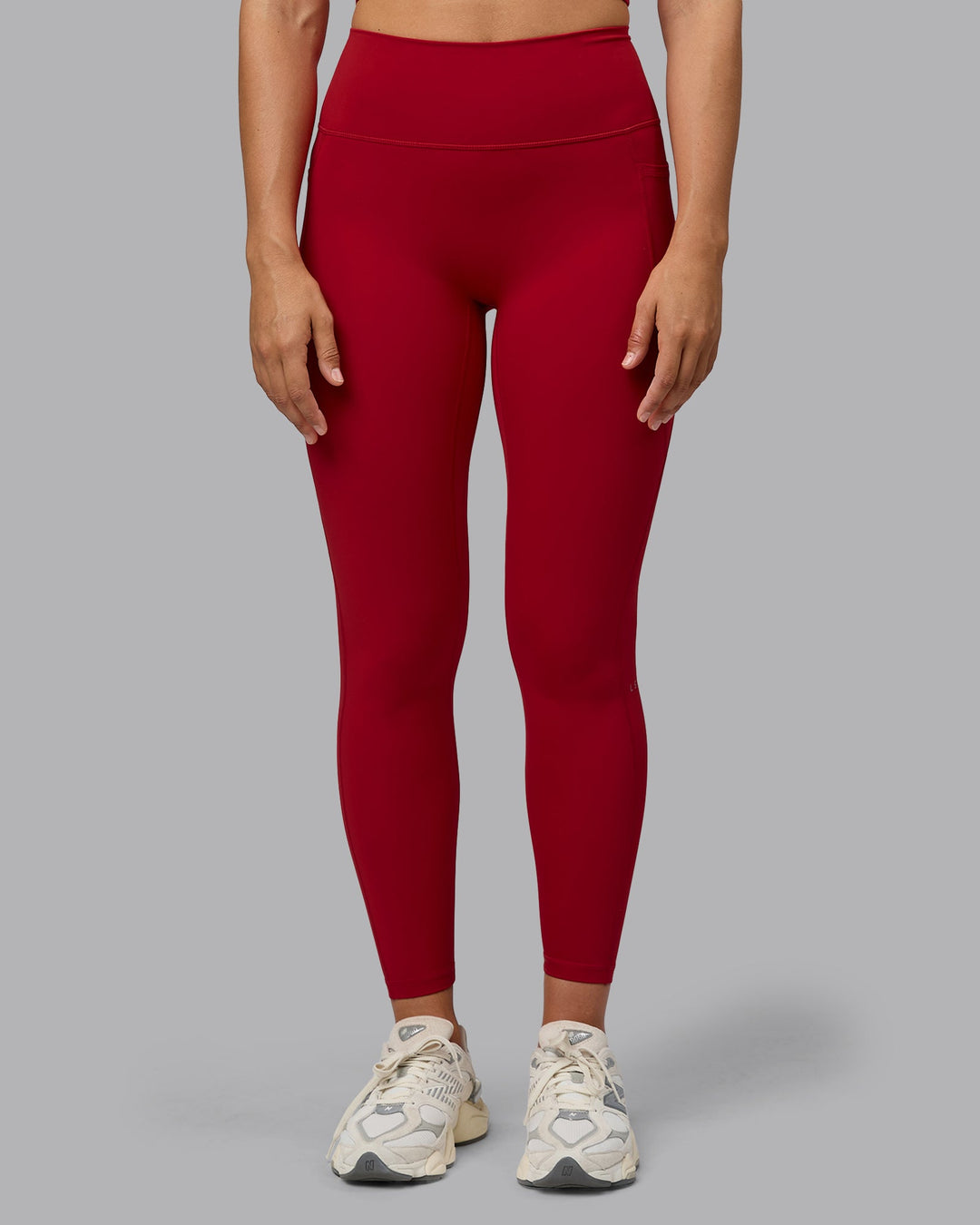 Woman wearing Fusion Full Length Tights with Pockets - Cherry Red