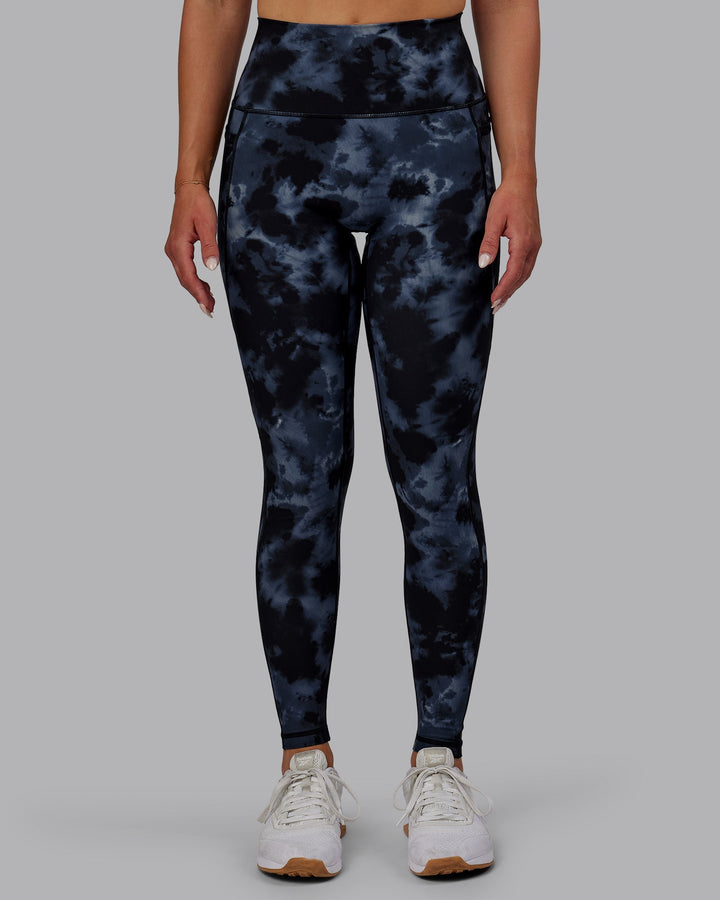 Woman wearing Fusion Full Length Leggings - Tie Dye-Midnight
