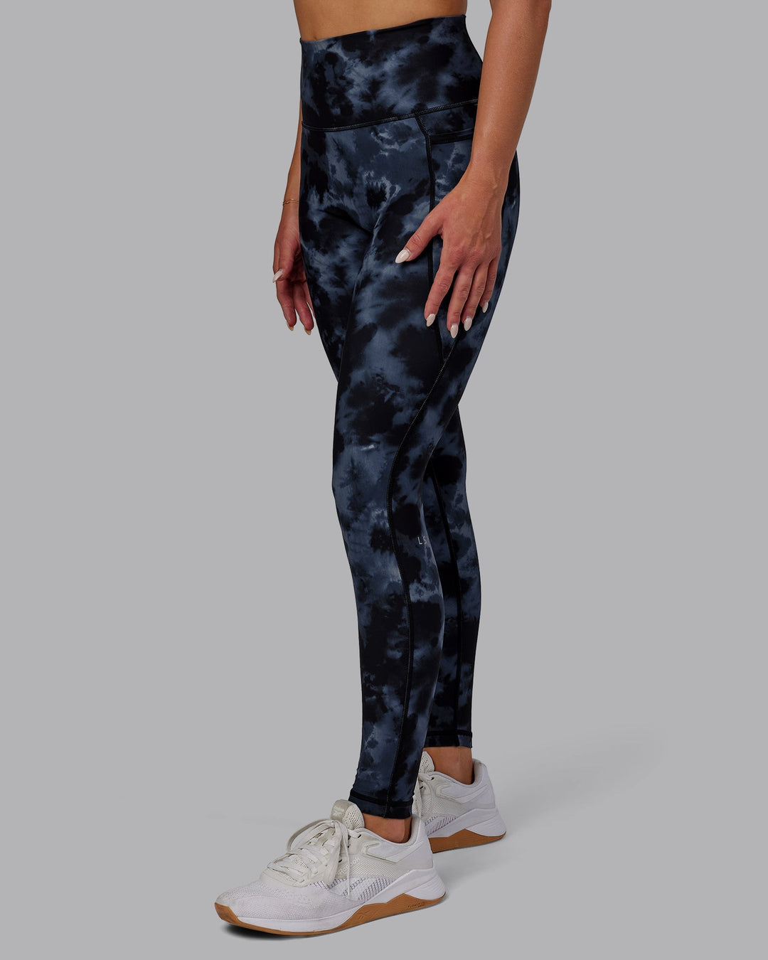 Woman wearing Fusion Full Length Leggings - Tie Dye-Midnight