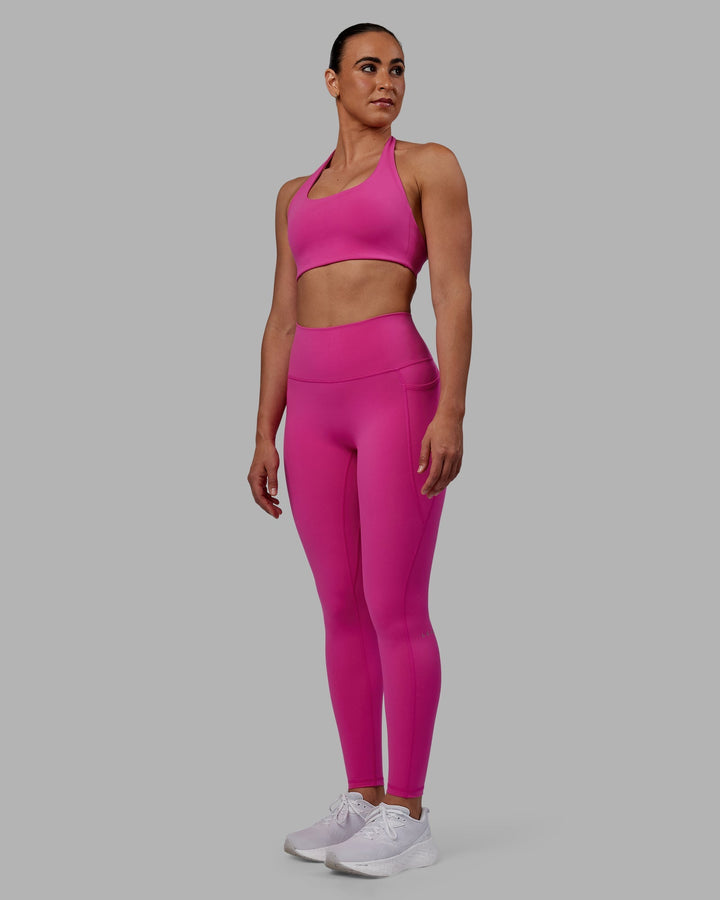 Woman wearing Fusion Full Length Leggings - Fuchsia Pink
