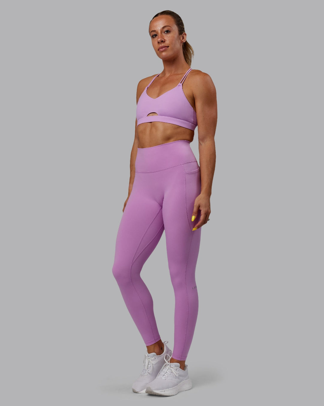 Woman wearing Fusion Full Length Leggings - Light Violet