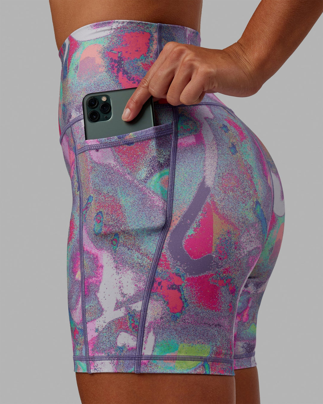 Woman wearing Fusion Mid-Length Shorts - Glitter Bomb