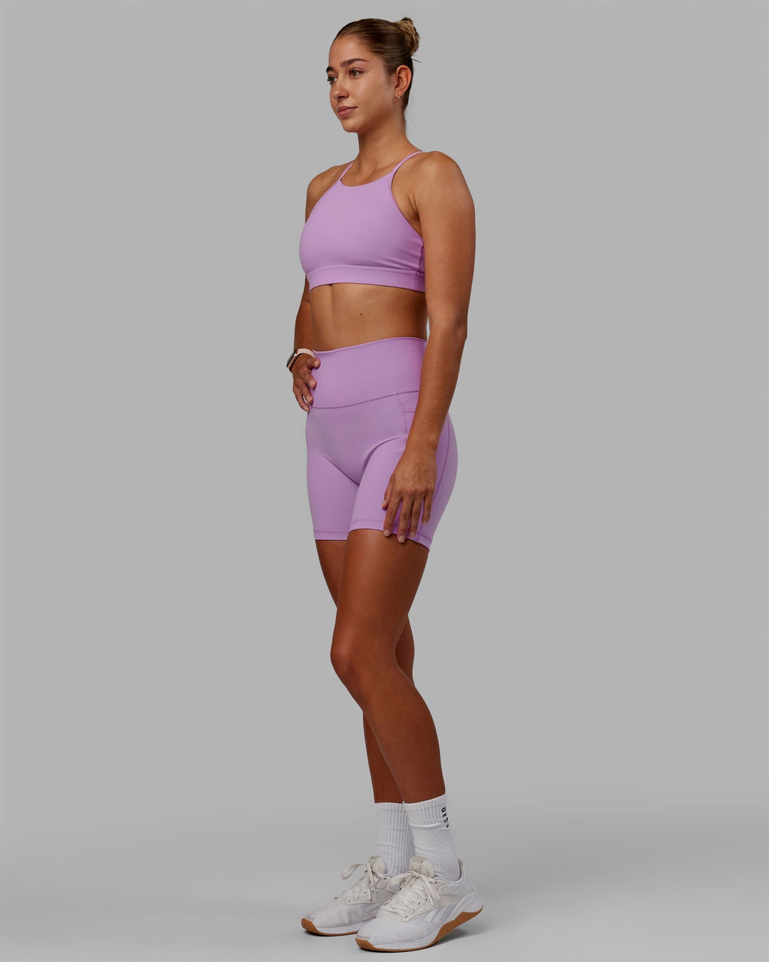 Woman wearing Fusion Mid-Length Shorts - Light Violet