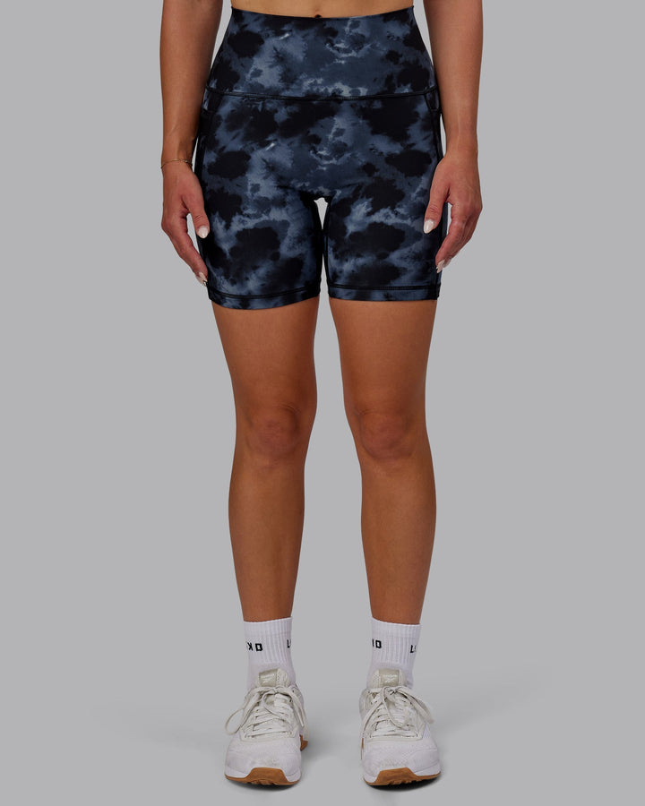 Woman wearing Fusion Mid-Length Shorts - Tie Dye-Midnight
