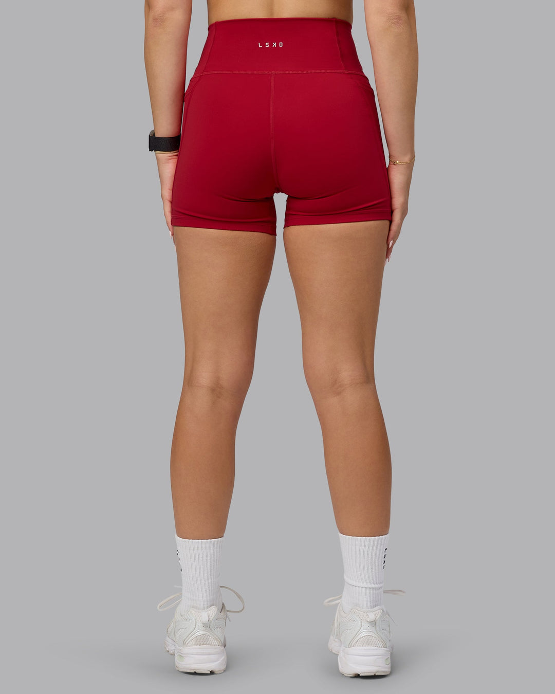 Woman wearing Fusion X-Short Tights with Pockets - Cherry Red