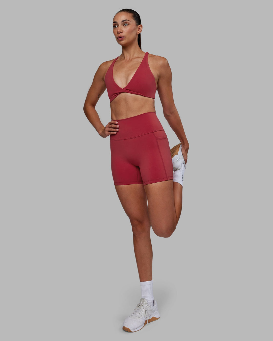 Woman wearing Fusion X-Length Shorts - Claret