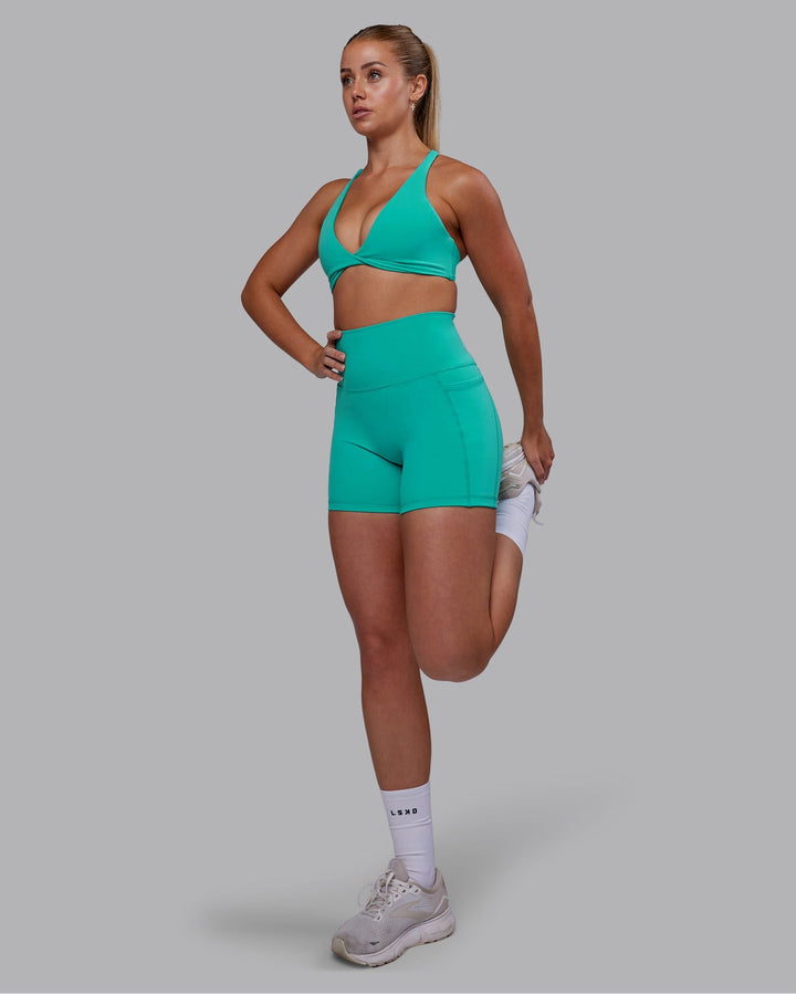 Woman wearing Fusion X-Length Shorts - Turquoise Tide
