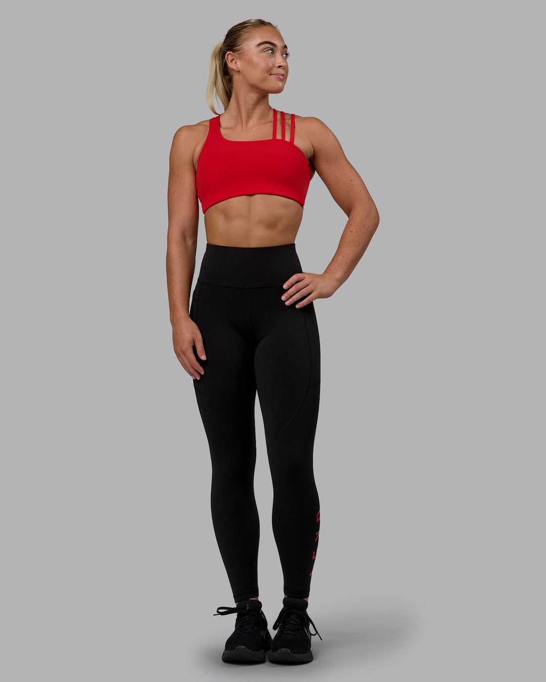 Woman wearing Galvanise Sports Bra - Crimson