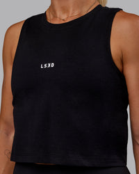Woman wearing Go-To FLXCotton Tank - Black-White | Thumbnail Index: 2