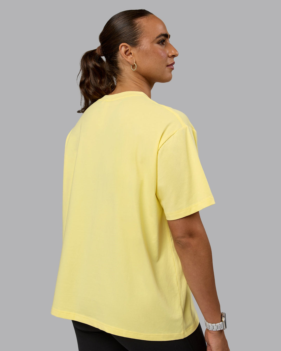 Woman wearing Go-To FLXCotton Oversized Tee - Lemon-White