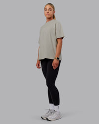Woman wearing Go-To FLXCotton Oversized Tee - Shale Beige | Thumbnail Index: 2