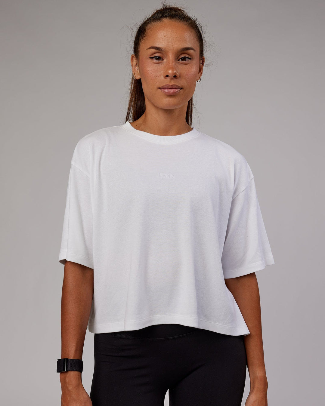 Woman wearing Go-To Modal Oversized Cropped Tee - White-White