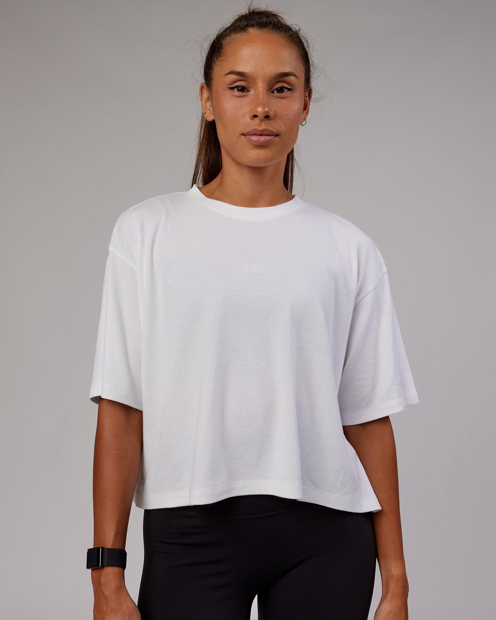 Woman wearing Go-To Modal Oversized Cropped Tee - White-White