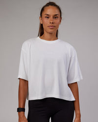 Woman wearing Go-To Modal Oversized Cropped Tee - White-White