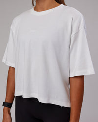 Woman wearing Go-To Modal Oversized Cropped Tee - White-White