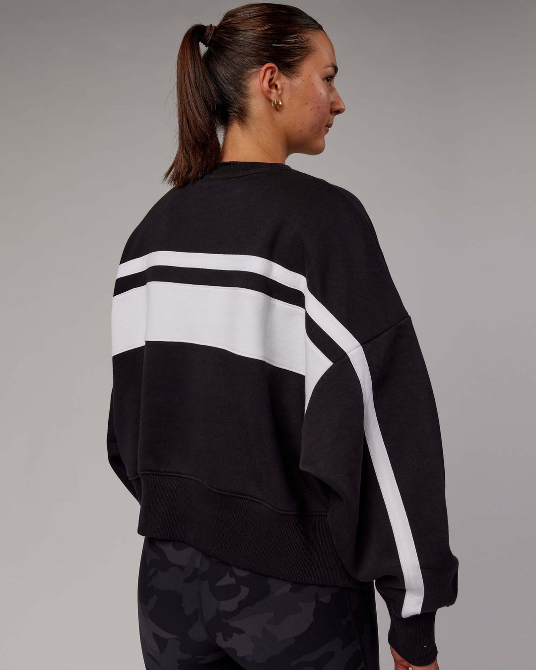 Woman wearing Intercept Sweater - Black-White