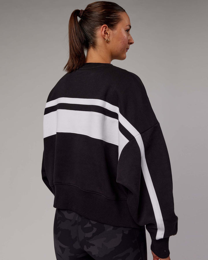 Woman wearing Intercept Sweater - Black-White
