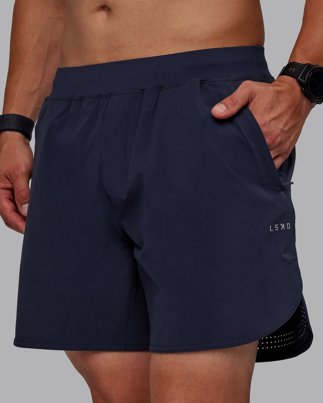 Man wearing Lift 6&quot; Lined Performance Shorts - Future Navy