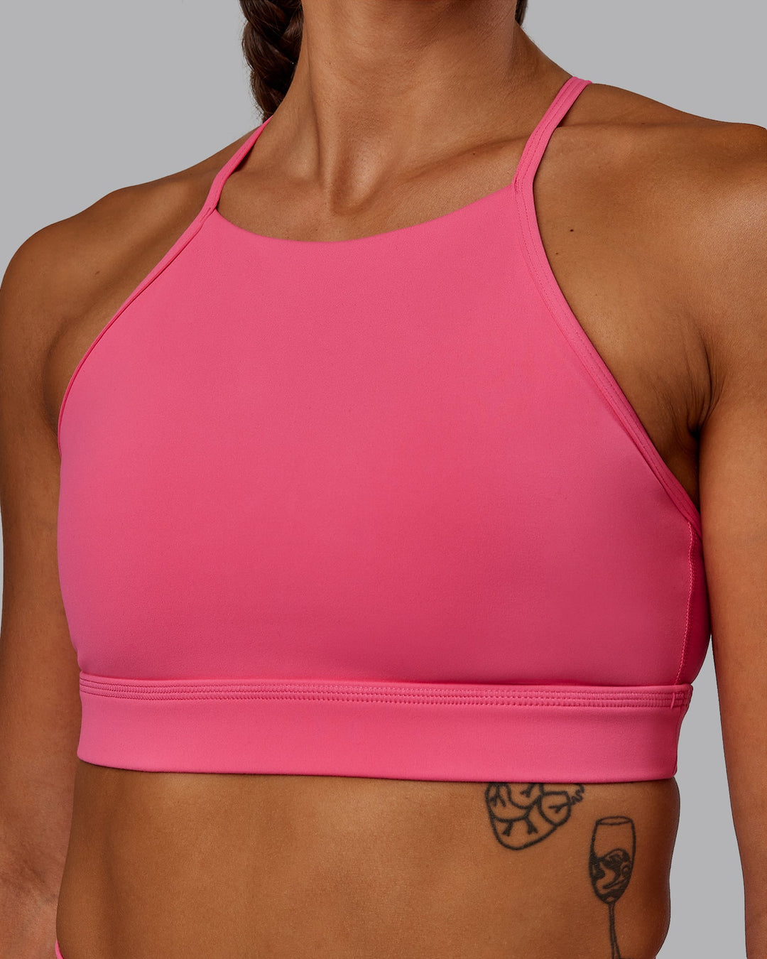 Woman wearing Lift High Neck Sports Bra - Hot Pink