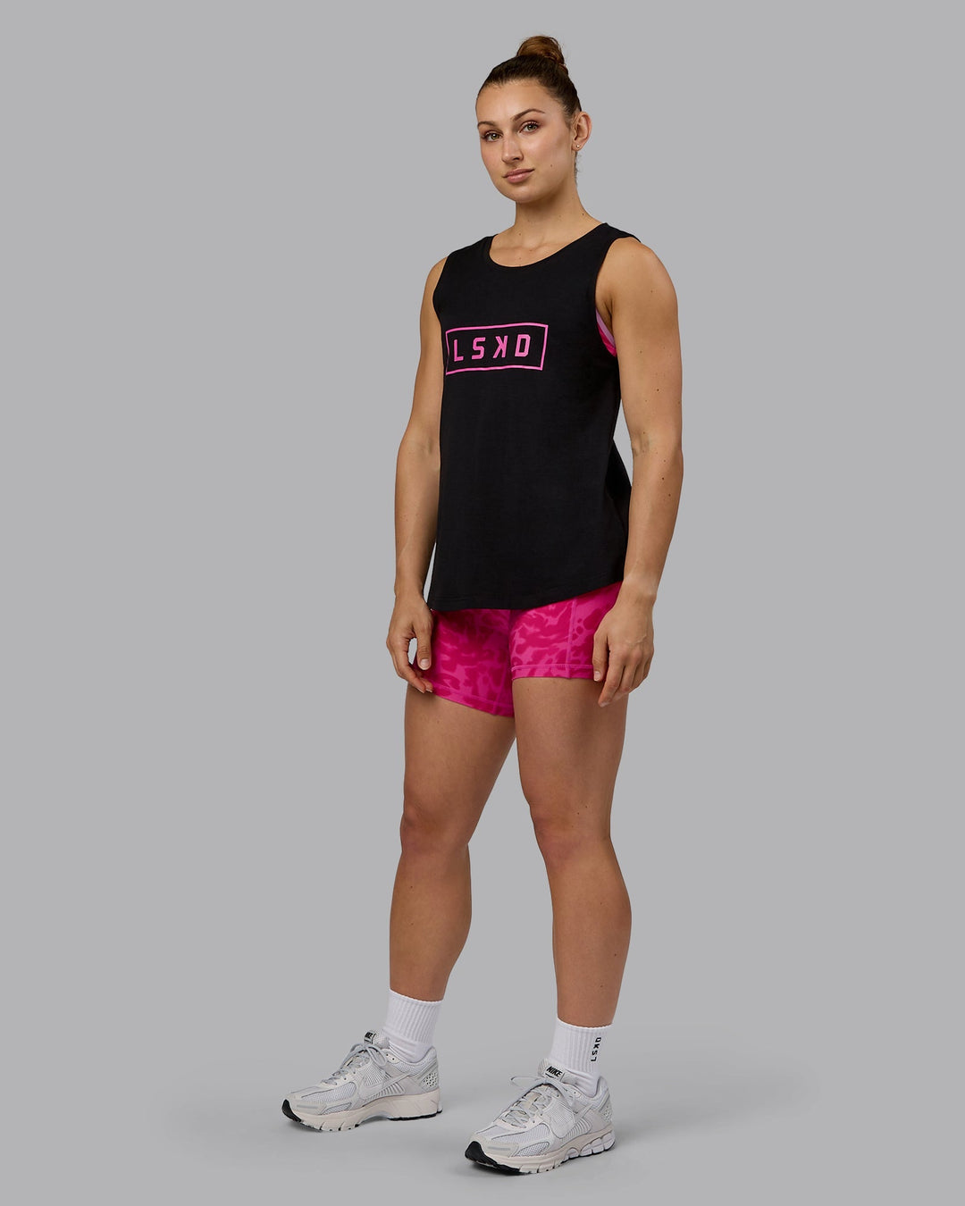 Luna FLXCotton Longline Tank - Black-Ultra Pink