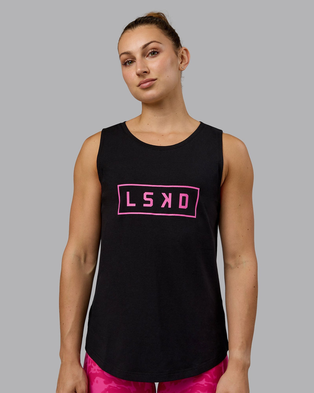 Luna FLXCotton Longline Tank - Black-Ultra Pink