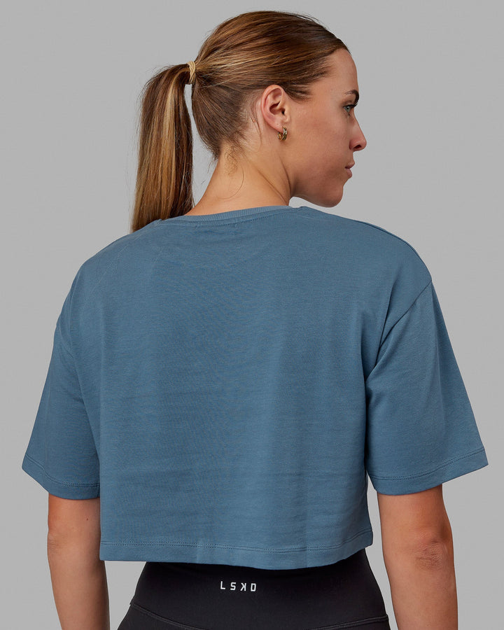 Woman wearing MVP Heavyweight Cropped Tee - Elemental Blue
