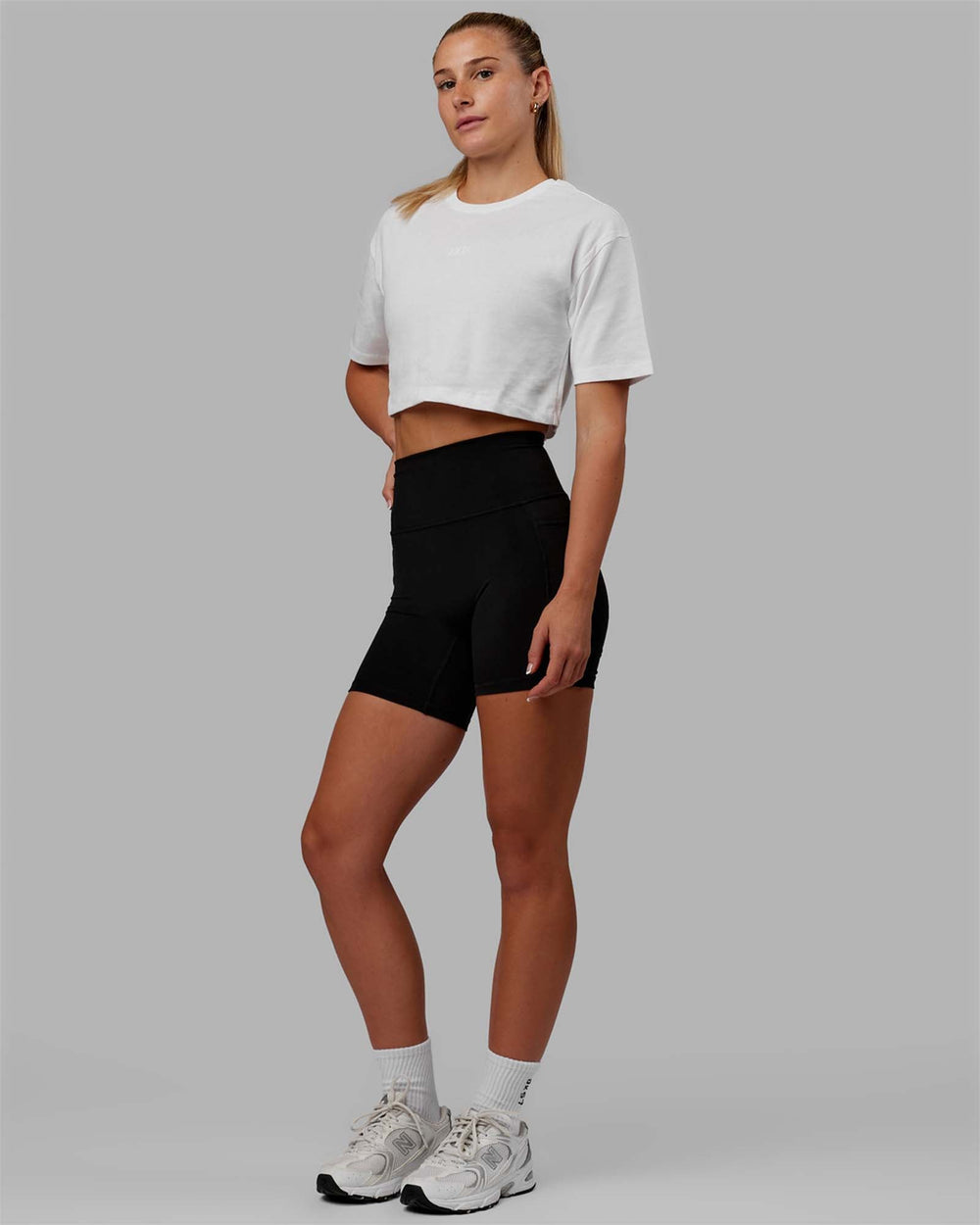 Woman wearing MVP Heavyweight Cropped Tee - White