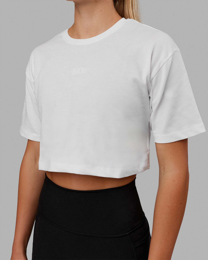 Woman wearing MVP Heavyweight Cropped Tee - White
