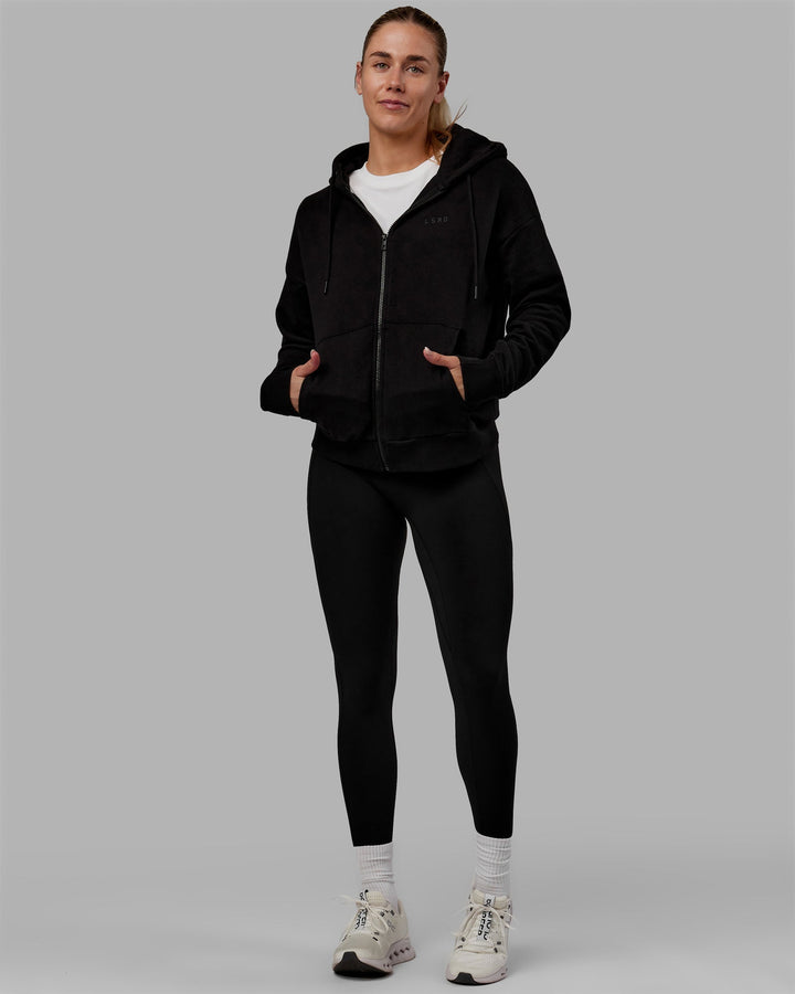 Woman wearing MVP Zip Through Hoodie - Black
