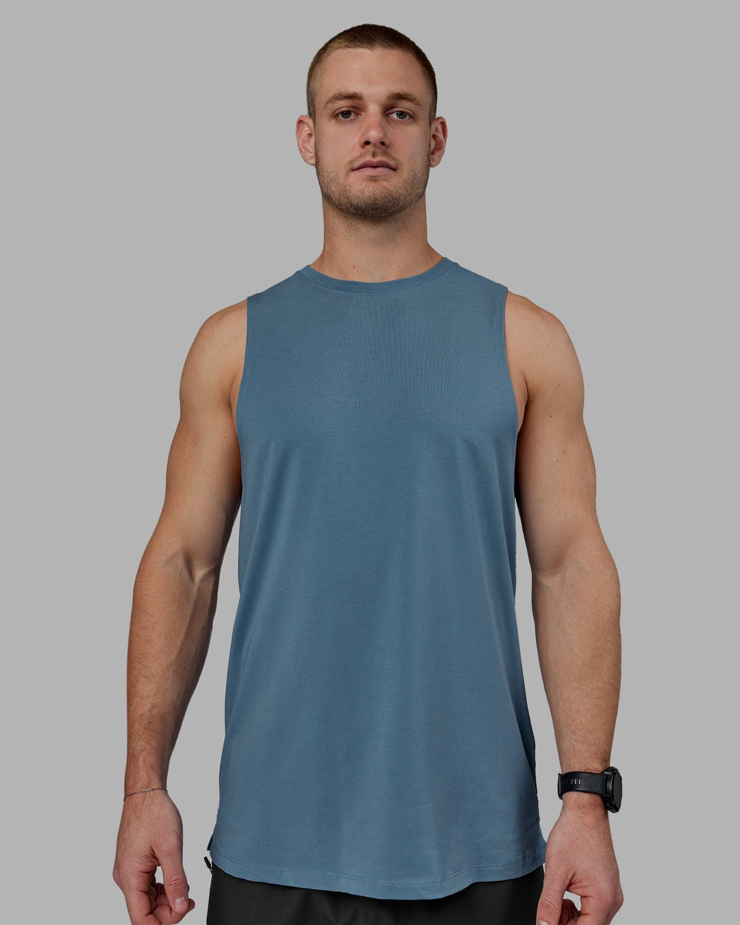 Man wearing Deluxe PimaFLX Tank - Elemental Blue