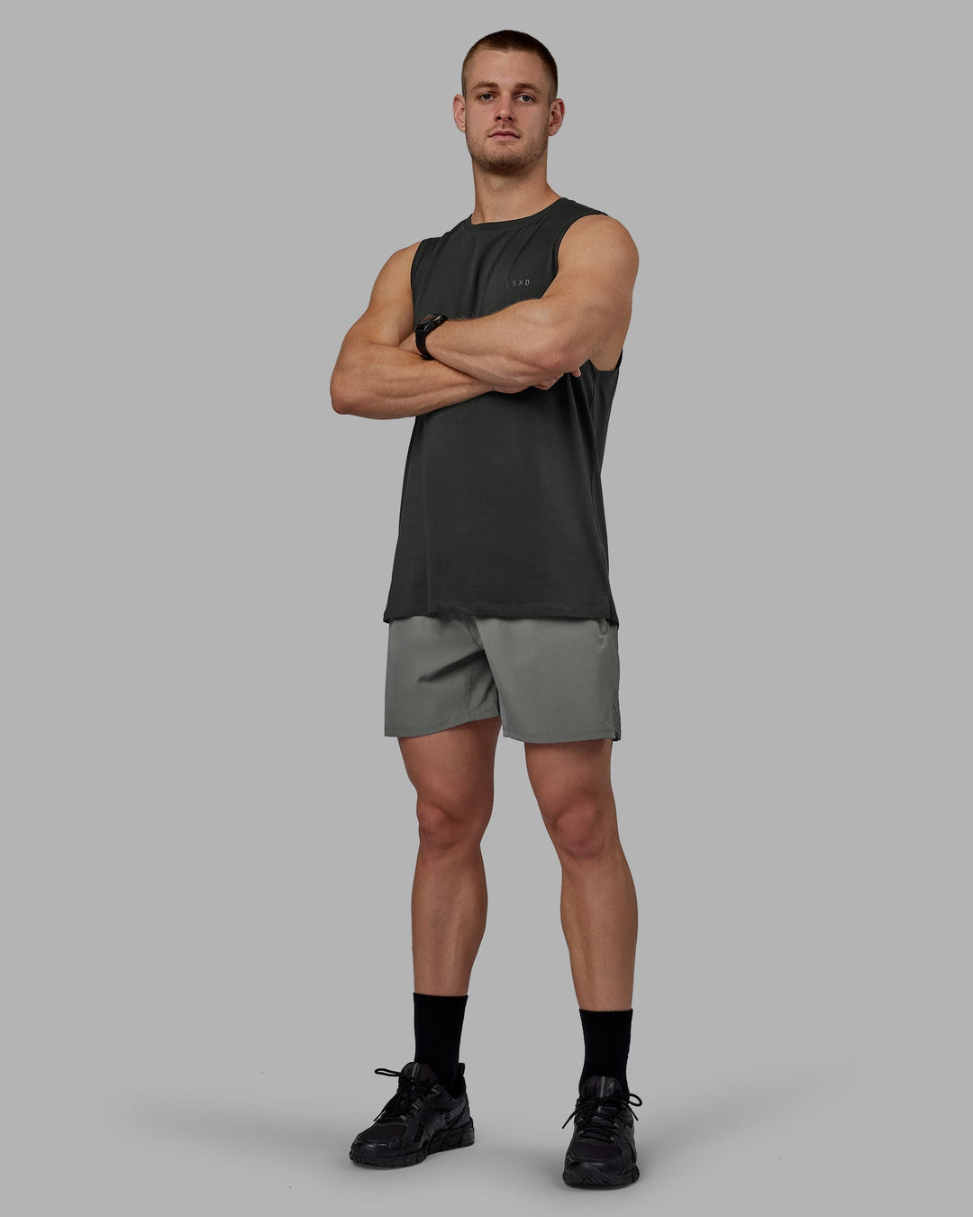 Man wearing Deluxe PimaFLX Tank - Pirate Black