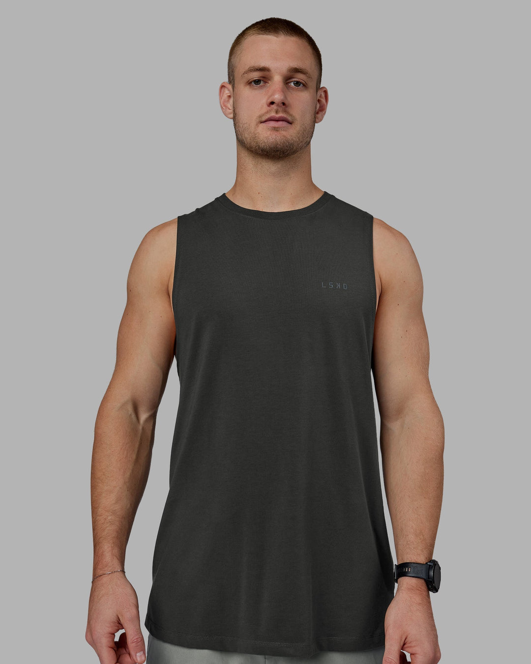 Man wearing Deluxe PimaFLX Tank - Pirate Black