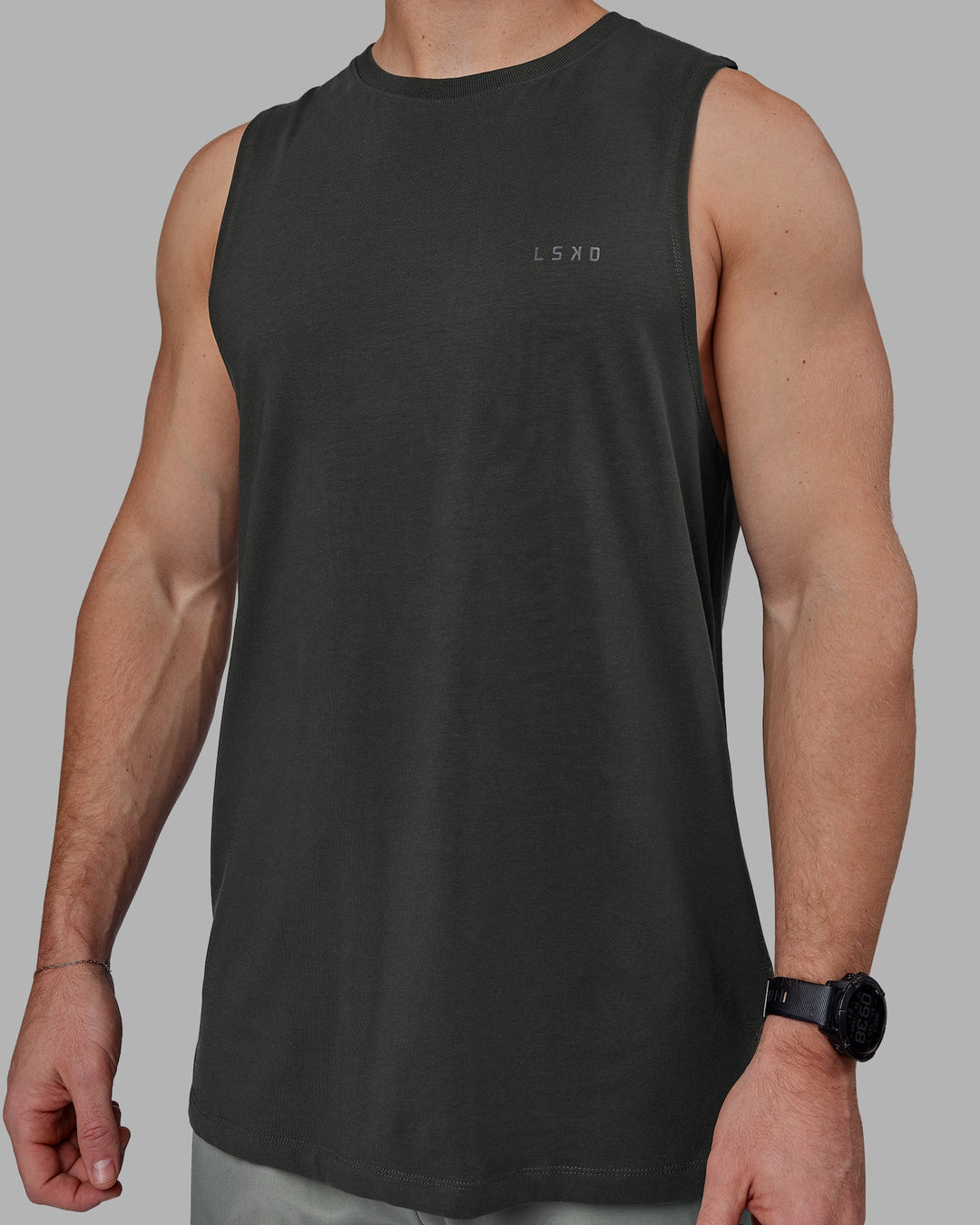 Man wearing Deluxe PimaFLX Tank - Pirate Black