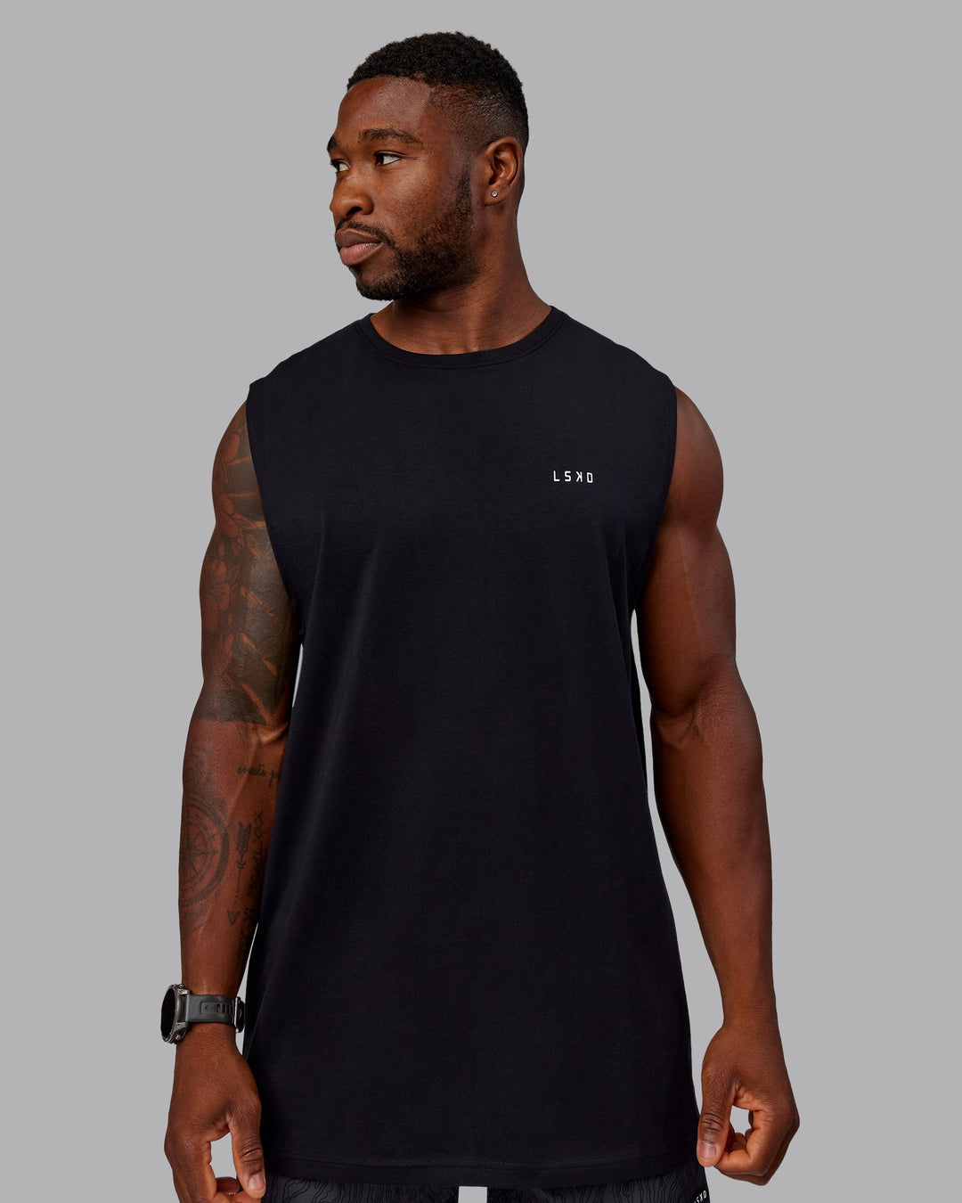 Man wearing Move Fast Value Series FLXCotton Tank - Black-White