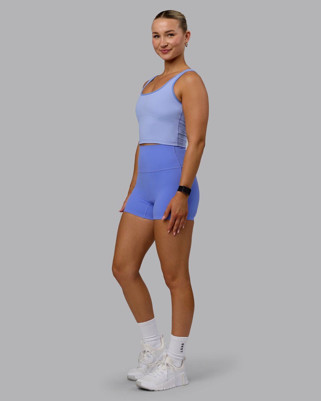 Woman wearing Nexus Active Tank - Light Indulgent Blue-Indulgent Blue