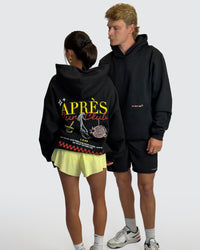 Man wearing Oversized Apres Run Club MVP Hoodie - Black