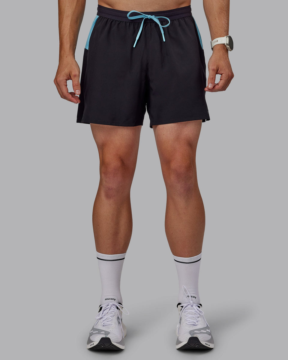 Man wearing Pace 5" Lined Performance Shorts - Black-Retro Blue