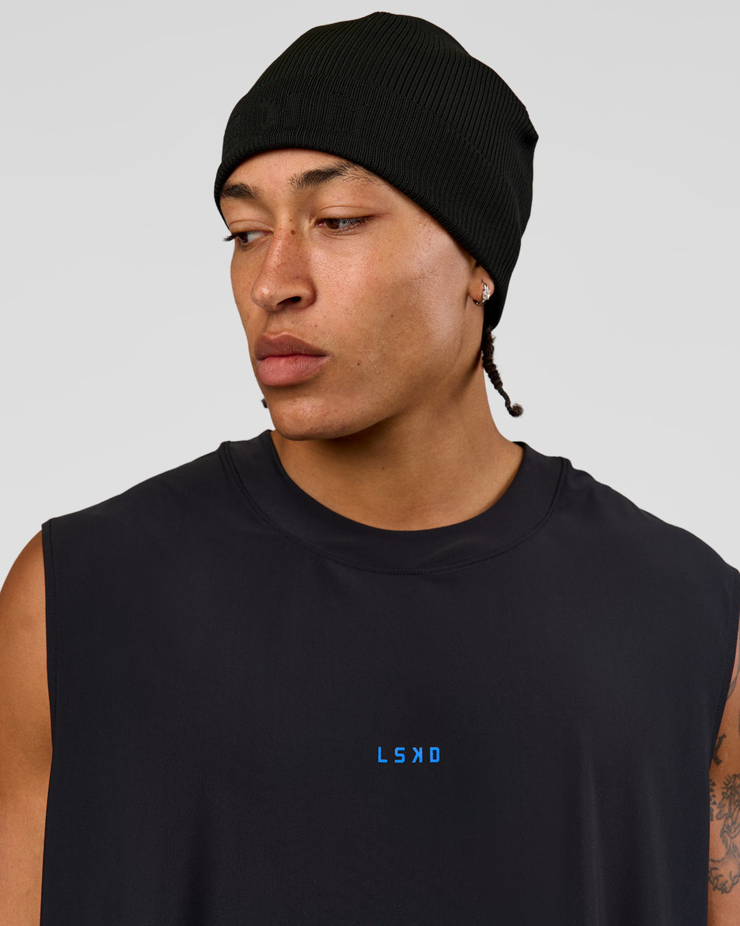 Man wearing Pace Beanie in Black 