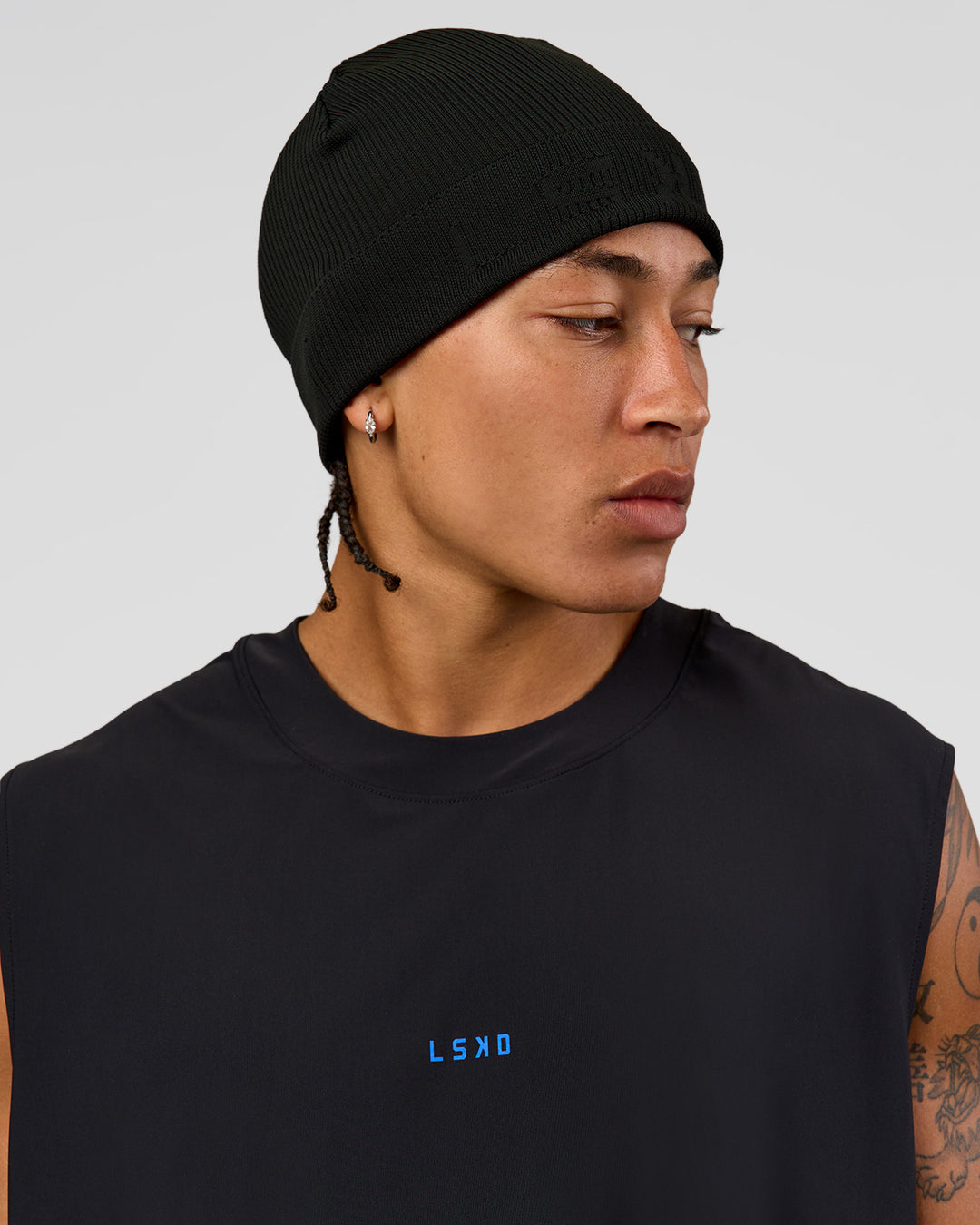 Man wearing Pace Beanie in Black 