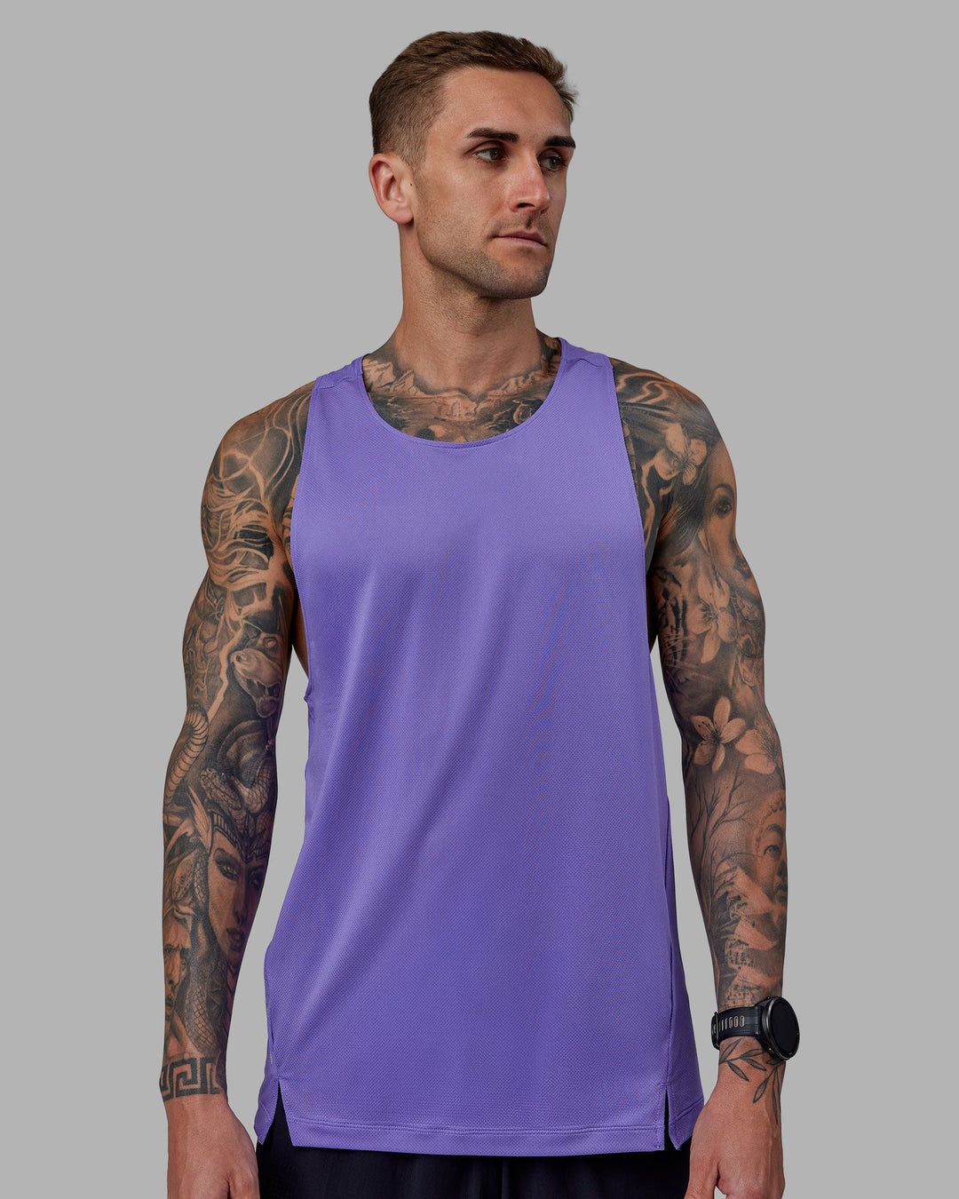 Man wearing Pace Running Tank - Dahlia Purple