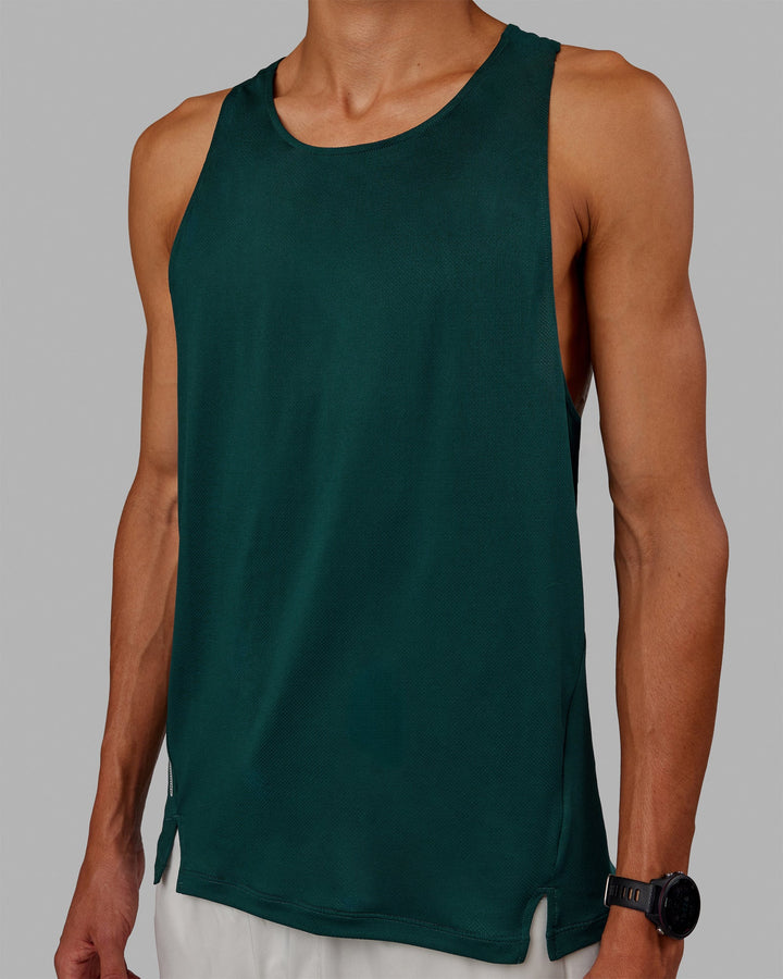 Man wearing Pace Running Tank - Dark Moss