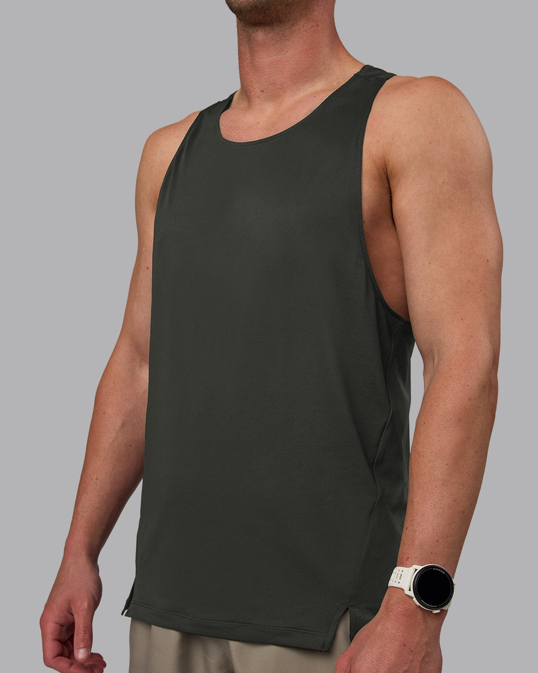 Man wearing Pace Running Tank - Pirate Black