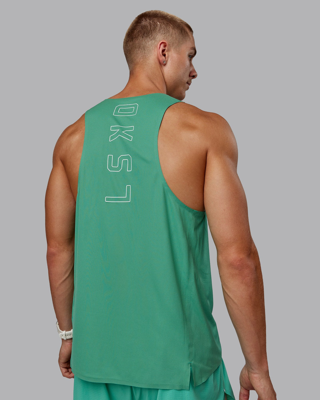 Man wearing Race Day Performance Tank - Mystic Green